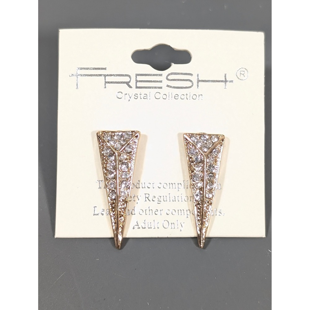 New Fresh Collective Gold Tone Crystal Pave Triangle Drop Statement Earrings NWT